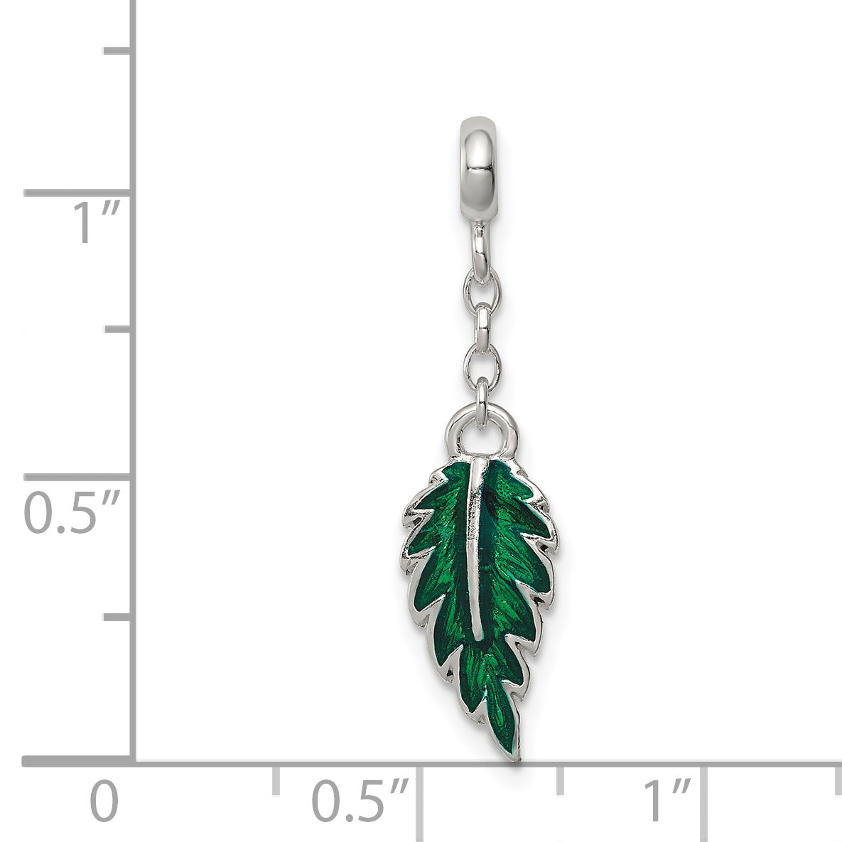 Sterling Silver Green Enameled Leaf 1/2in Dangle Enhancer