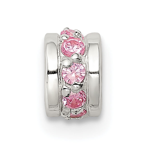 Sterling Silver 925 Pink CZ Spacer Bead with Solid Cast Design