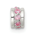 Sterling Silver 925 Pink CZ Spacer Bead with Solid Cast Design