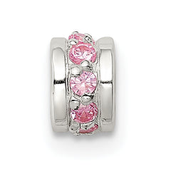 Sterling Silver 925 Pink CZ Spacer Bead with Solid Cast Design