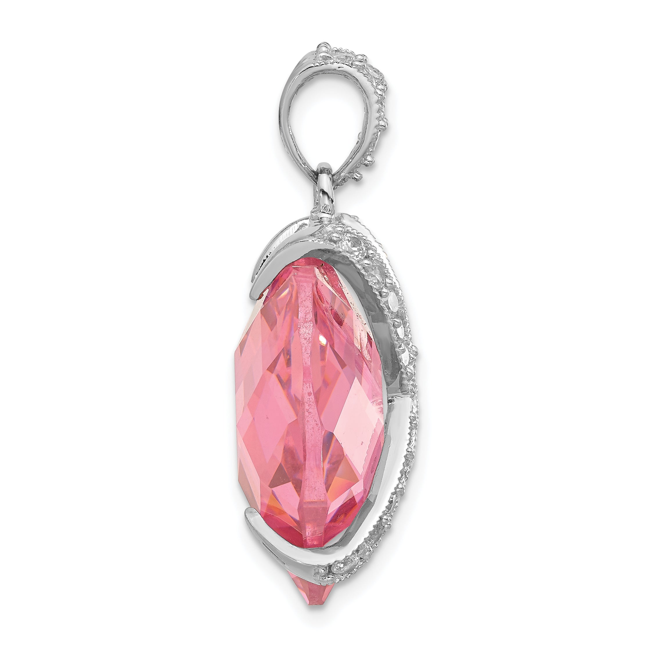 Sterling Silver Polished Pink & Clear CZ Heart Pendant Secondary image