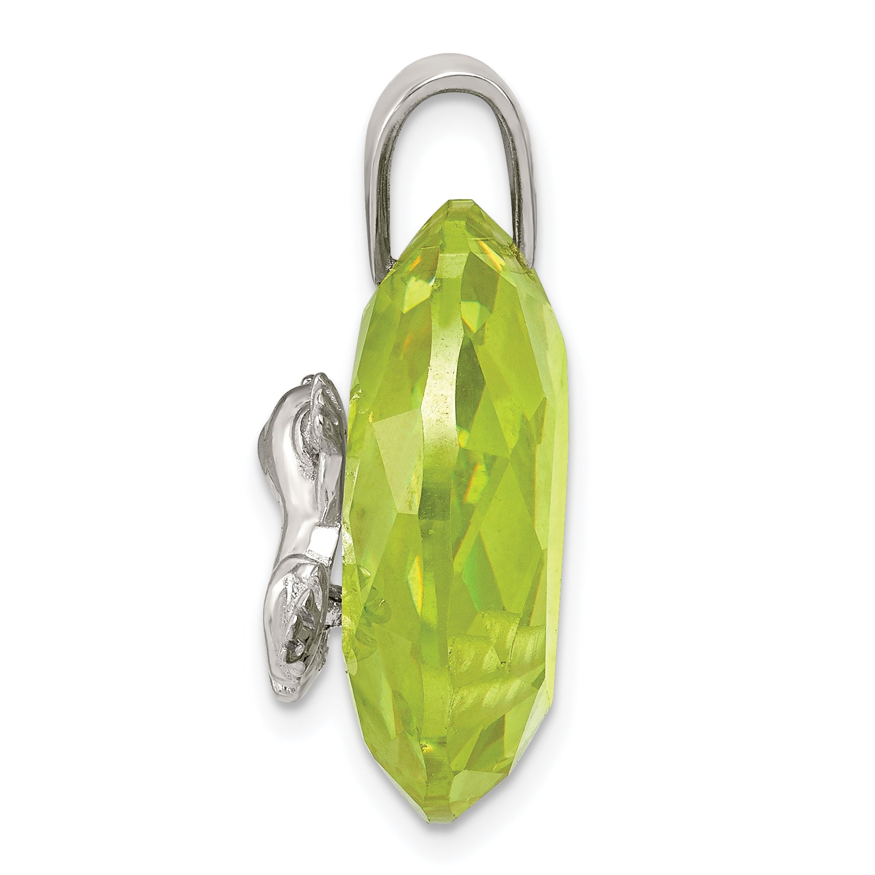 Sterling Silver Rhodium-plated Green CZ Frog Pendant Secondary image