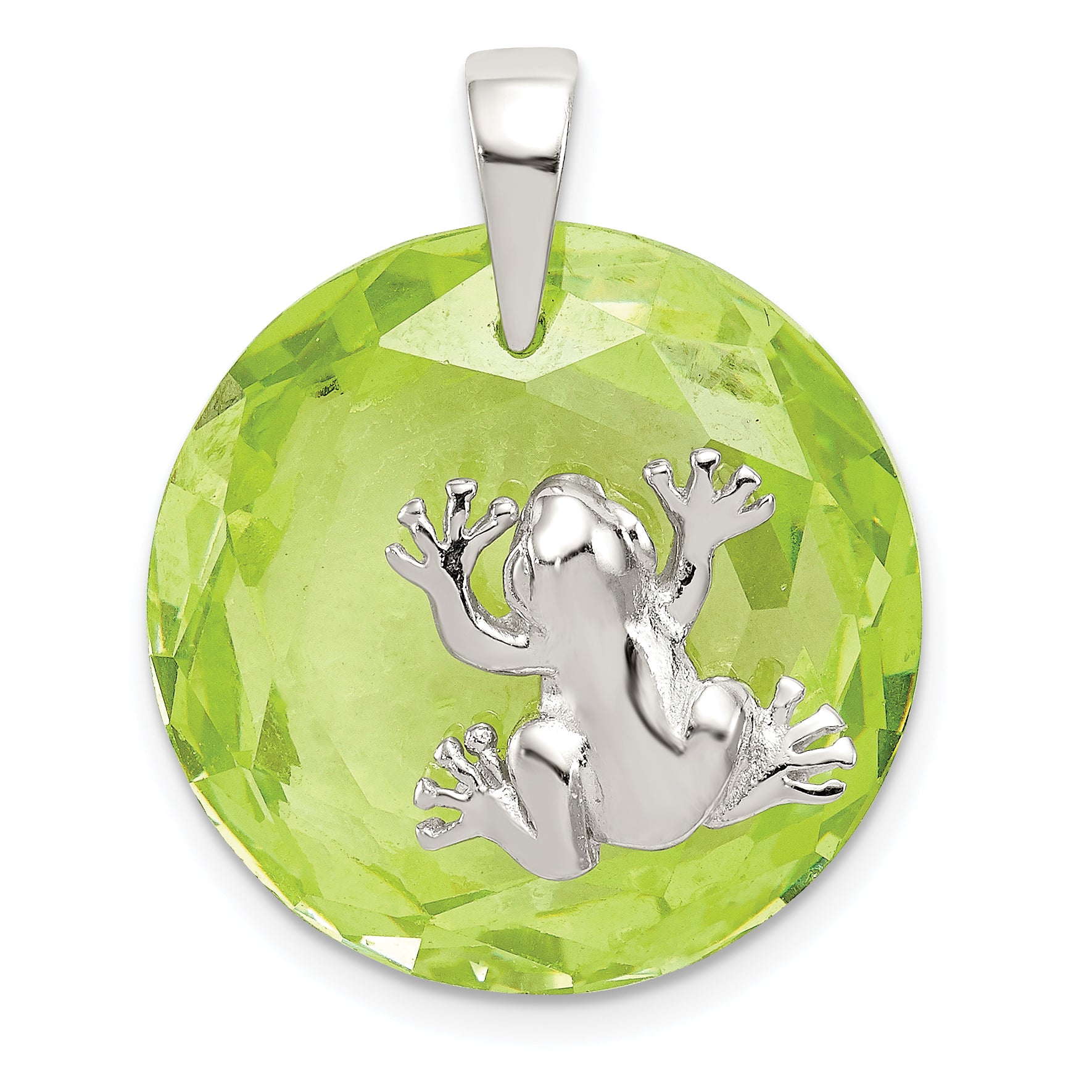 Sterling Silver Rhodium-plated Green CZ Frog Pendant Main image