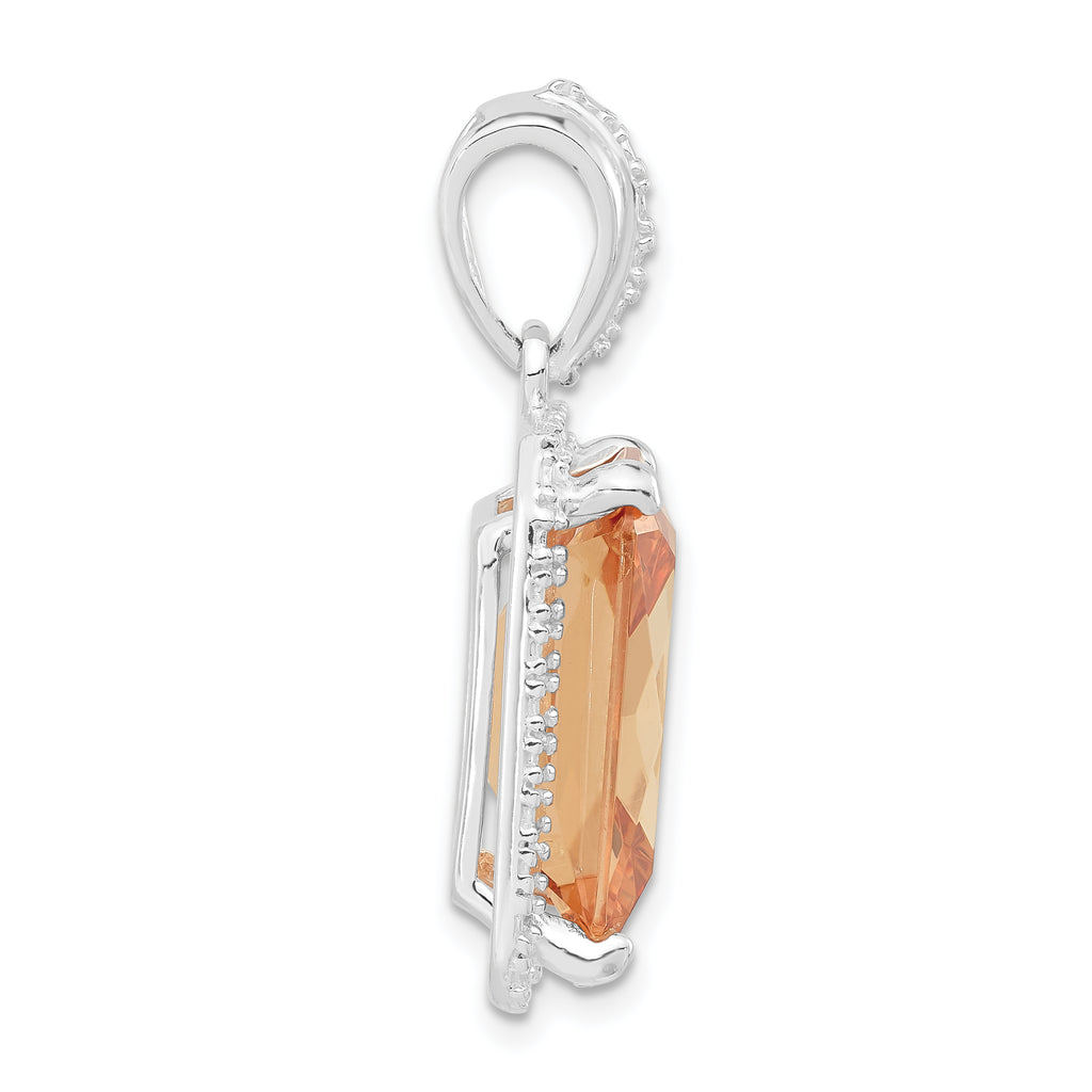 Sterling Silver Polished Champagne CZ Rectangle Pendant