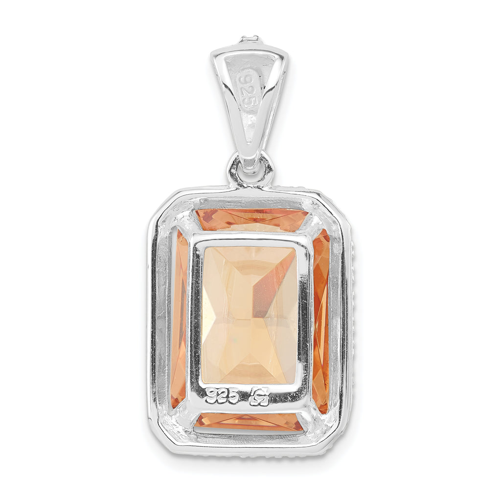 Sterling Silver Polished Champagne CZ Rectangle Pendant