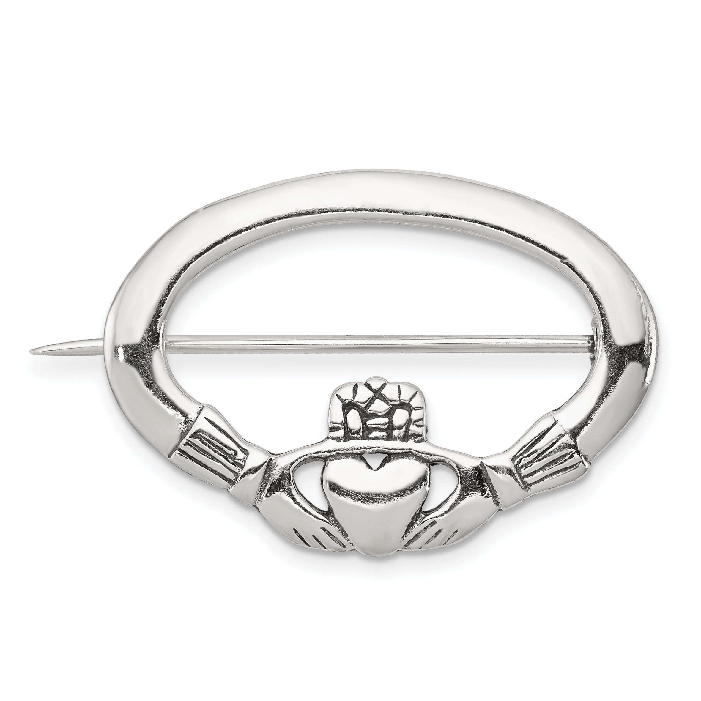 Sterling Silver Antiqued Claddagh Pin Main image