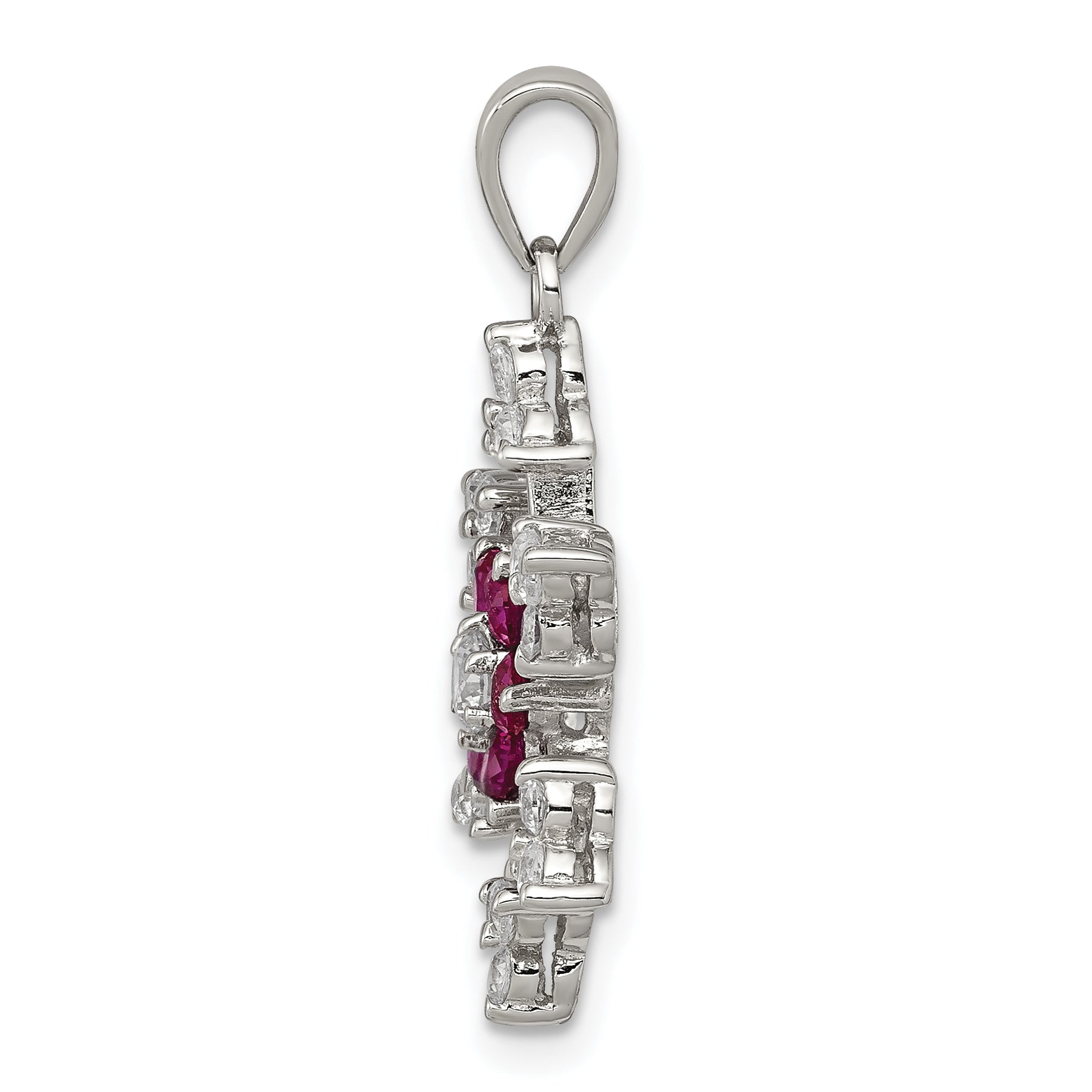 Sterling Silver Rhodium-plated Created Ruby and CZ Snowflake Charm Secondary image
