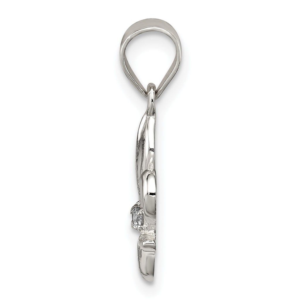 Sterling Silver Rhodium-plated CZ Fleur De Lis Pendant