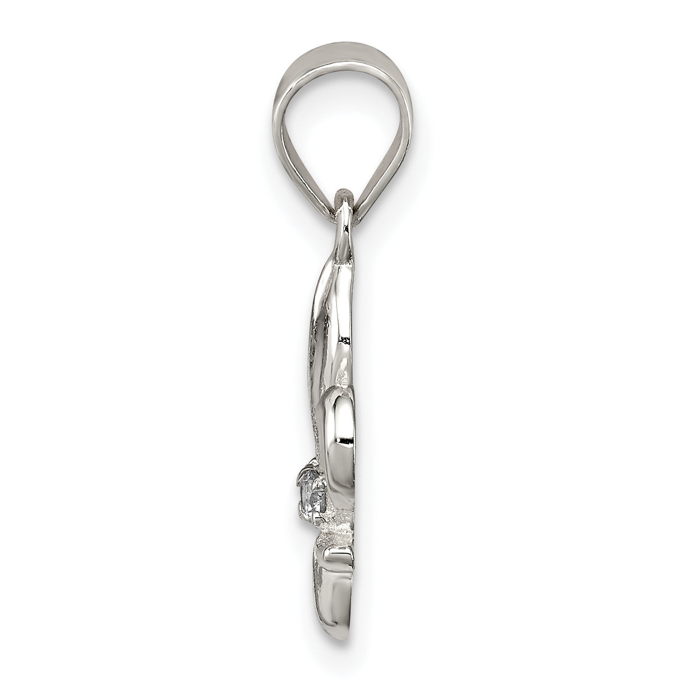 Sterling Silver Rhodium-plated CZ Fleur De Lis Pendant