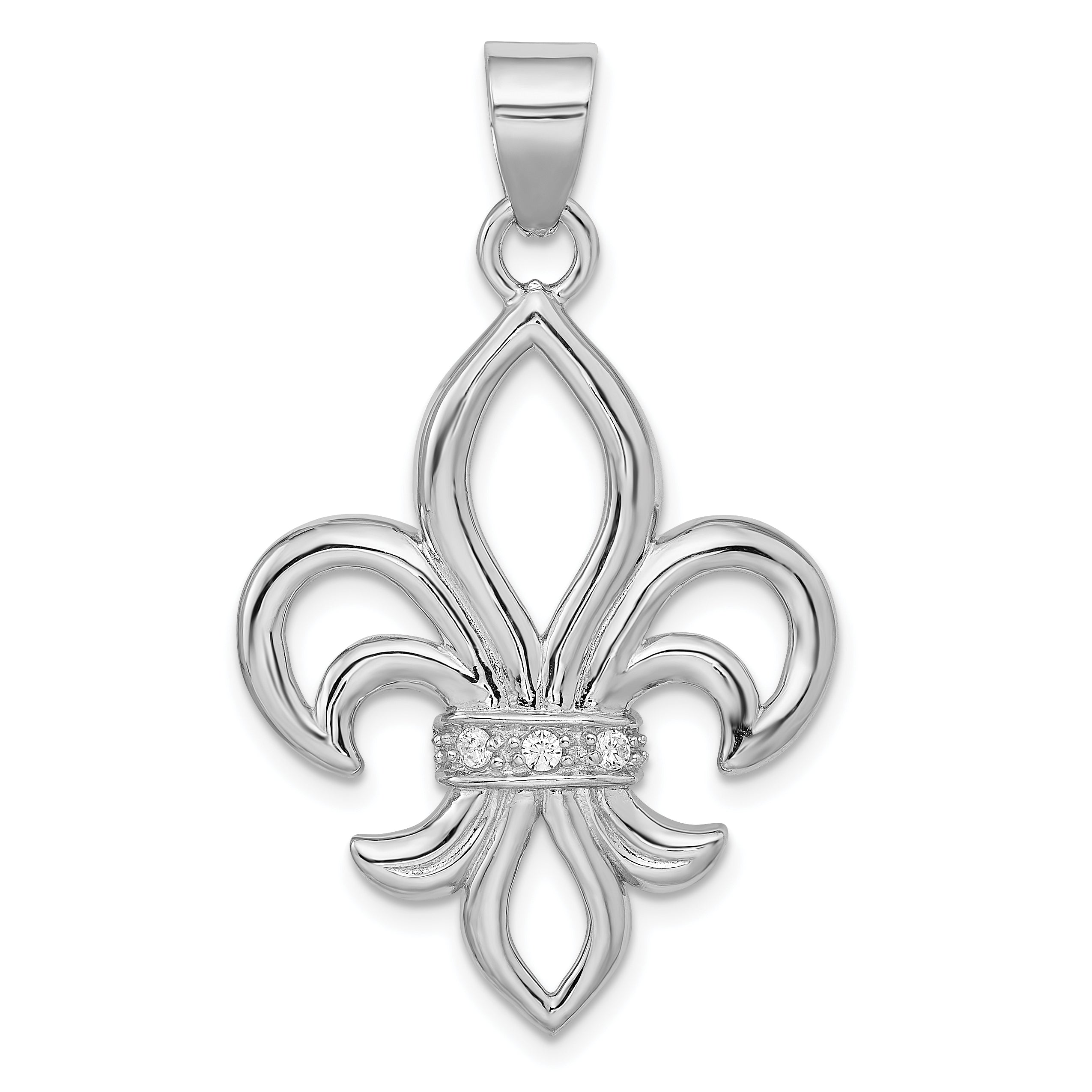 Sterling Silver Rhodium-platedCZ Fleur de Lis Pendant Main image
