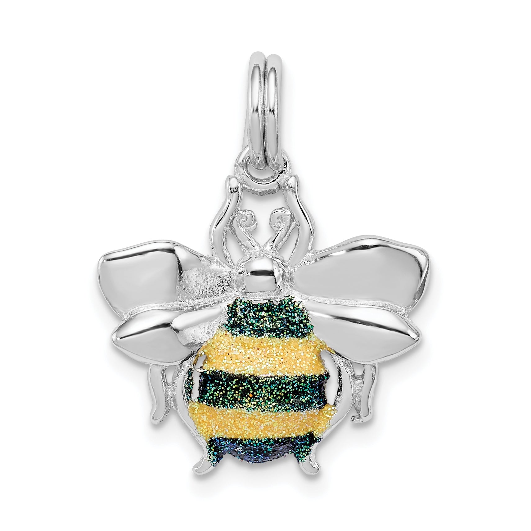 Sterling Silver Rhodium-platedGreen & Yellow Enamel Bee Charm Main image