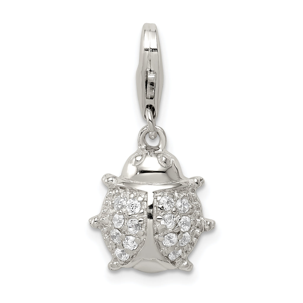 Sterling Silver Rhodium-plated CZ Lady Bug Charm