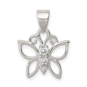 Cubic Zirconia Butterfly Pendant in Sterling Silver, 14x13mm - Sophia Jewelers