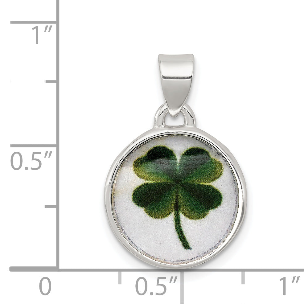 Sterling Silver 4 Leaf Clover Clear Enamel Pendant Secondary image