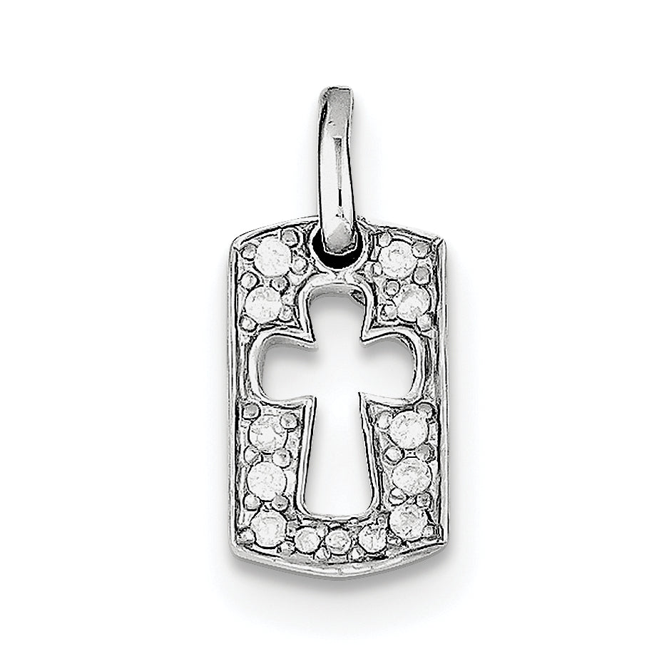 Sterling Silver Rhodiulm Plated Faith CZ Open Cross Charm Main image