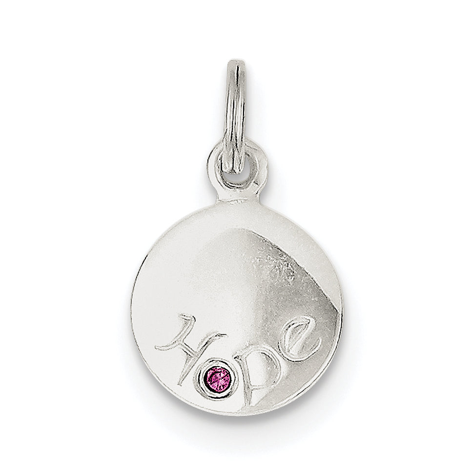 Sterling Silver Hope w/Pink CZ Disc Charm Main image