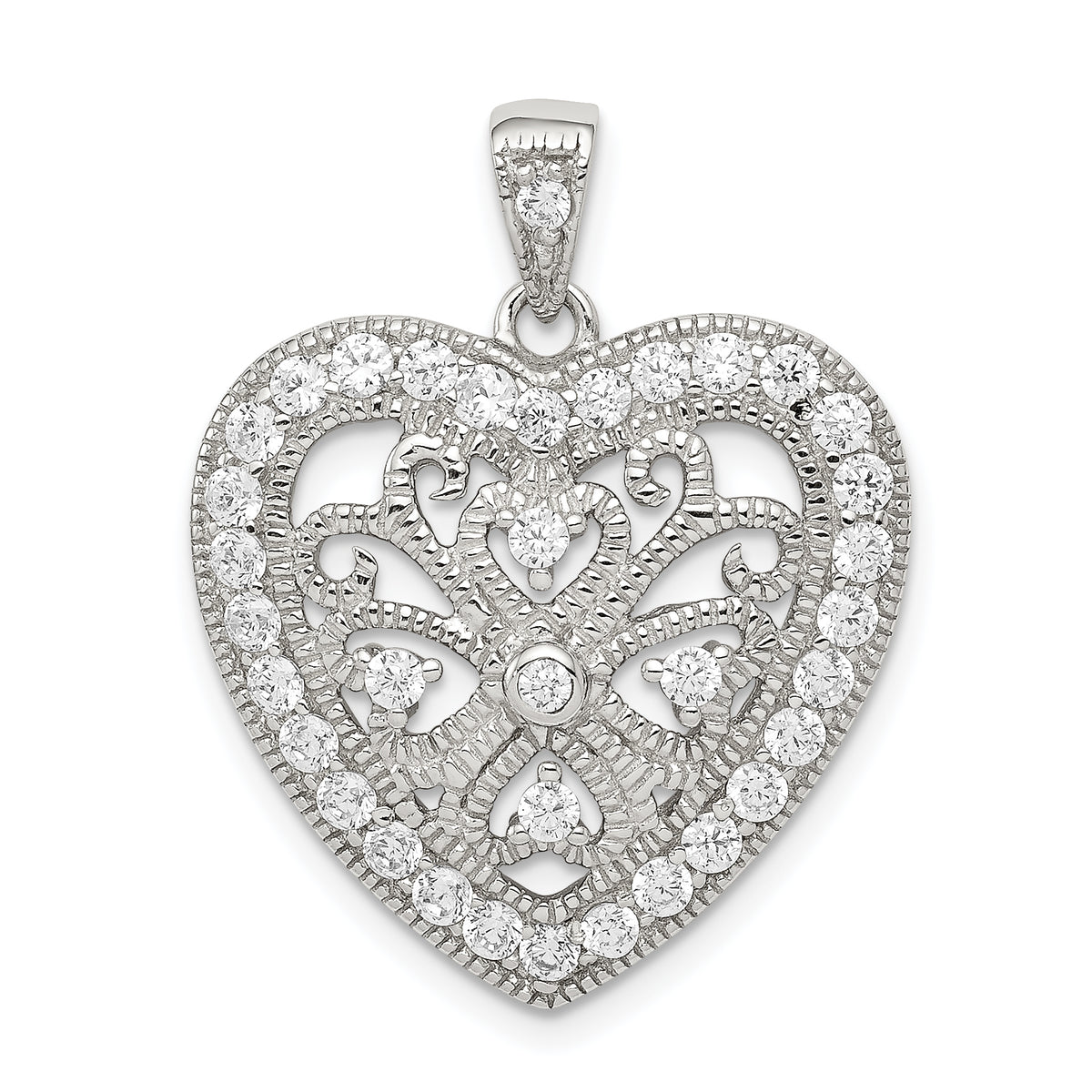 Sterling Silver CZ Heart Pendant