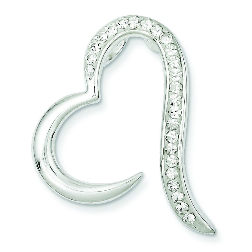 Open Heart Slide Pendant in Sterling Silver with Crystal, 32mm - Sophia Jewelers