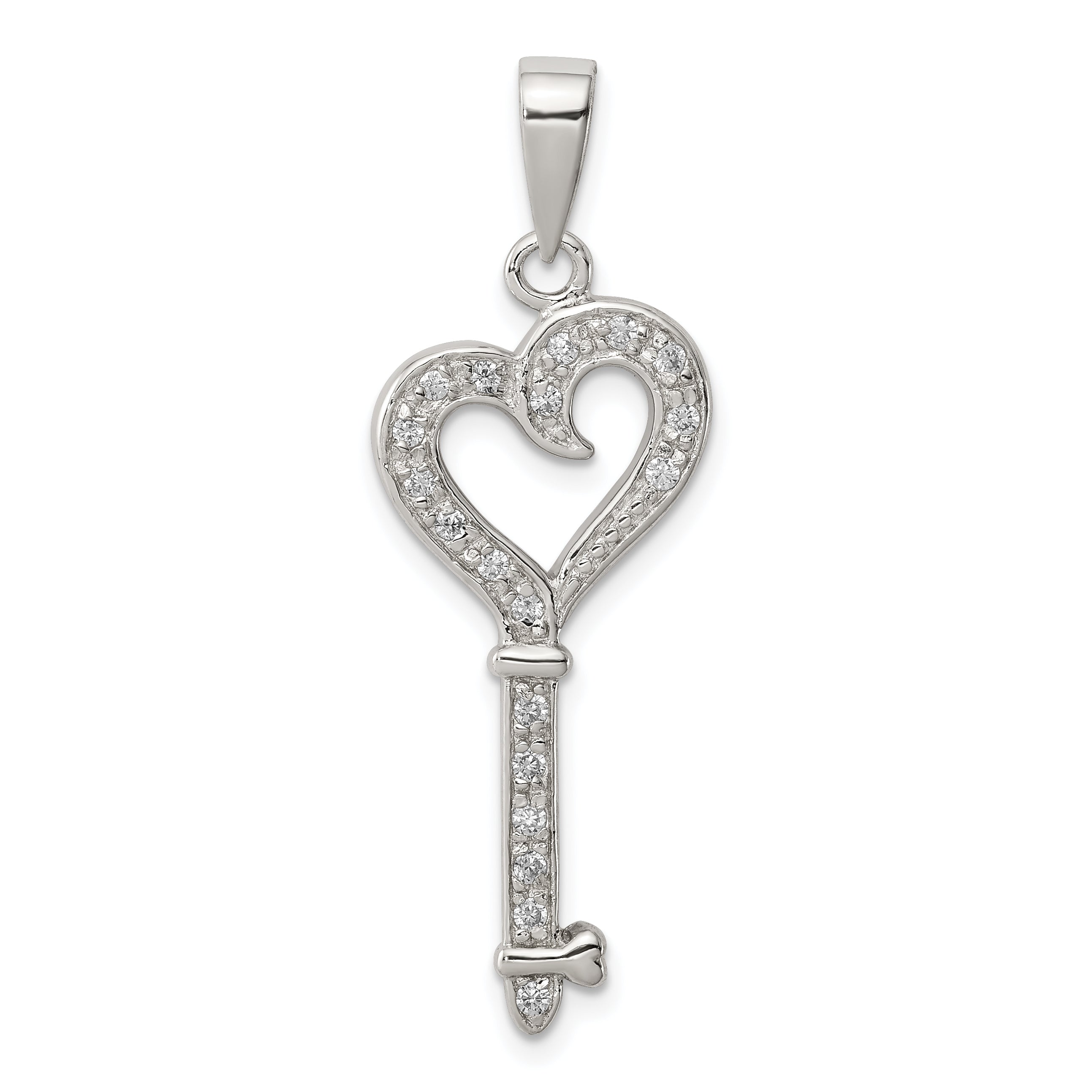 Sterling Silver CZ Heart Key Pendant Main image