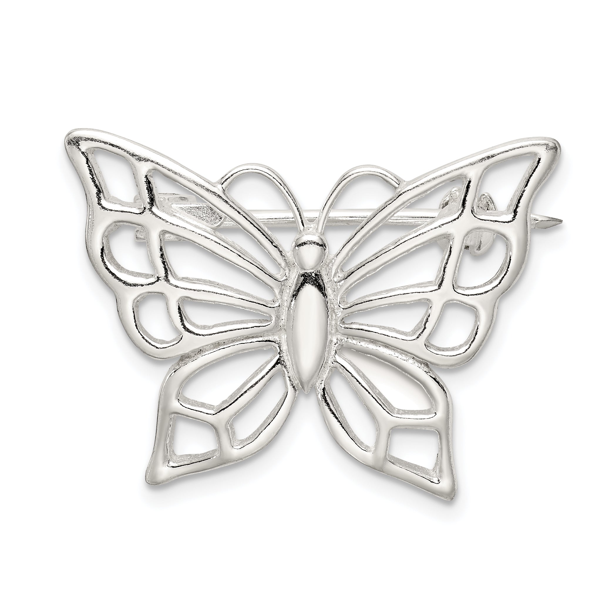 Sterling Silver Polished Butterfly Pin Brooch Main image