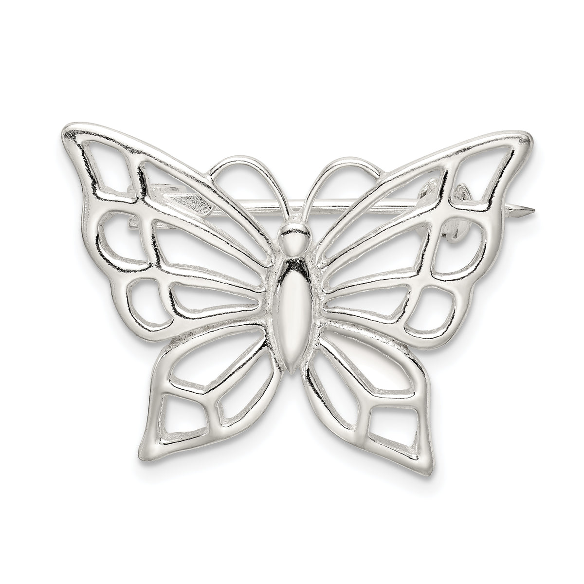 Sterling Silver Polished Butterfly Pin Brooch