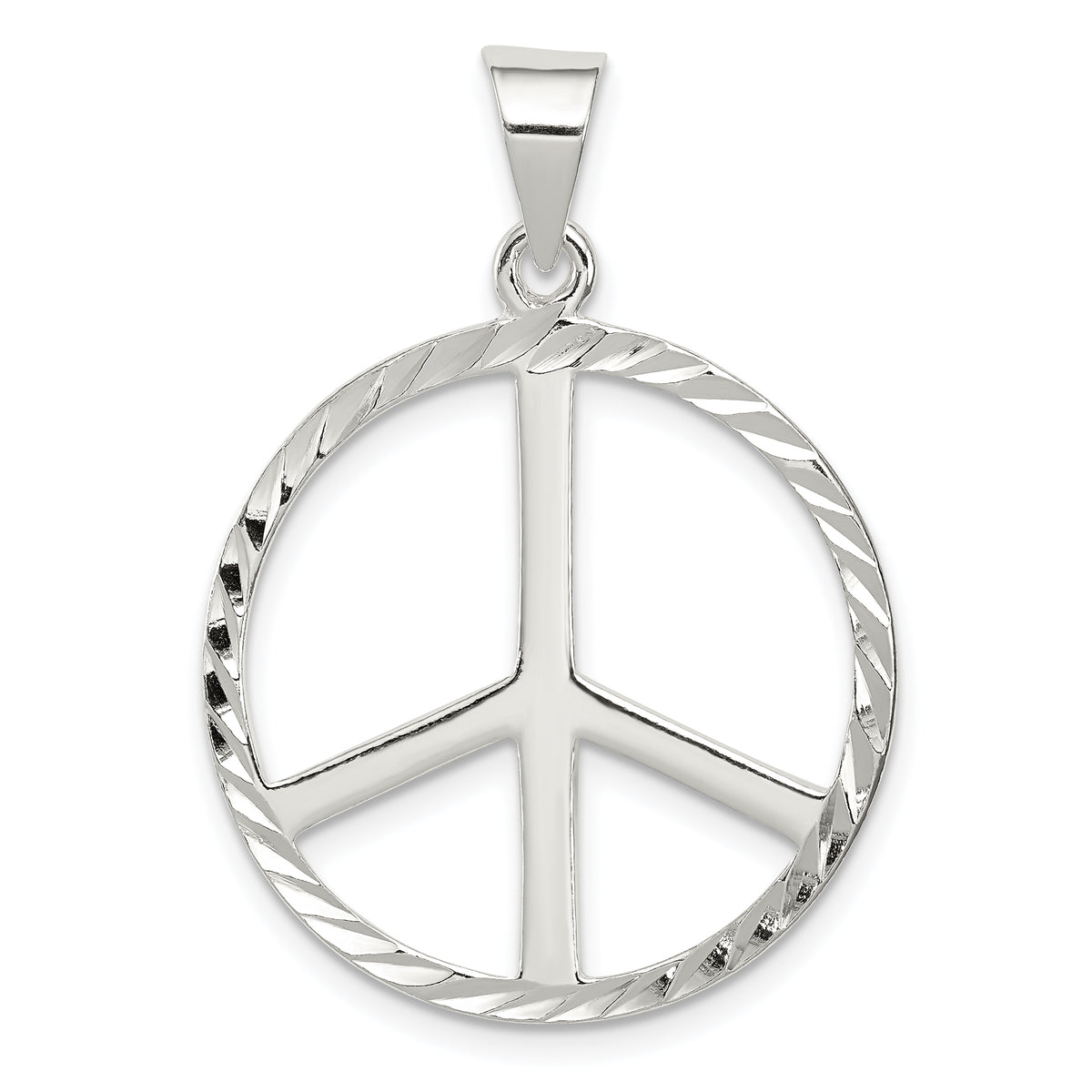 Sterling Silver Diamond-Cut Peace Symbol Pendant