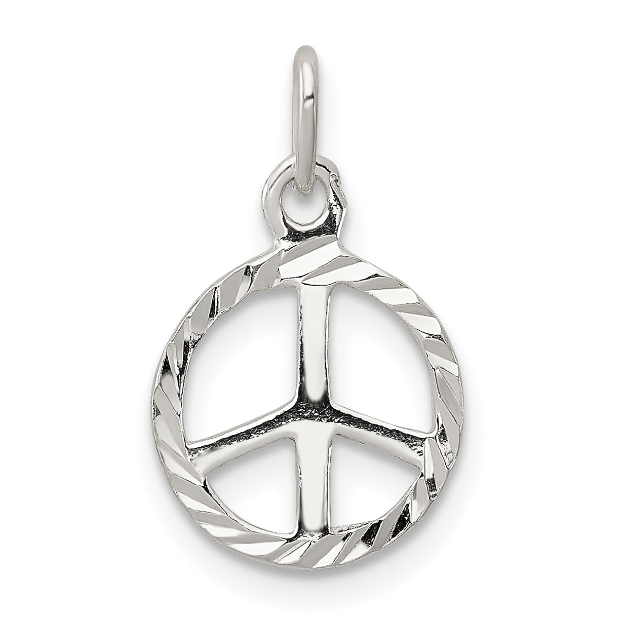 Sterling Silver Diamond-Cut Peace Sign Symbol Charm Main image