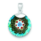 Multicolored Glass Circle Pendant in Sterling Silver, 29mm - Sophia Jewelers