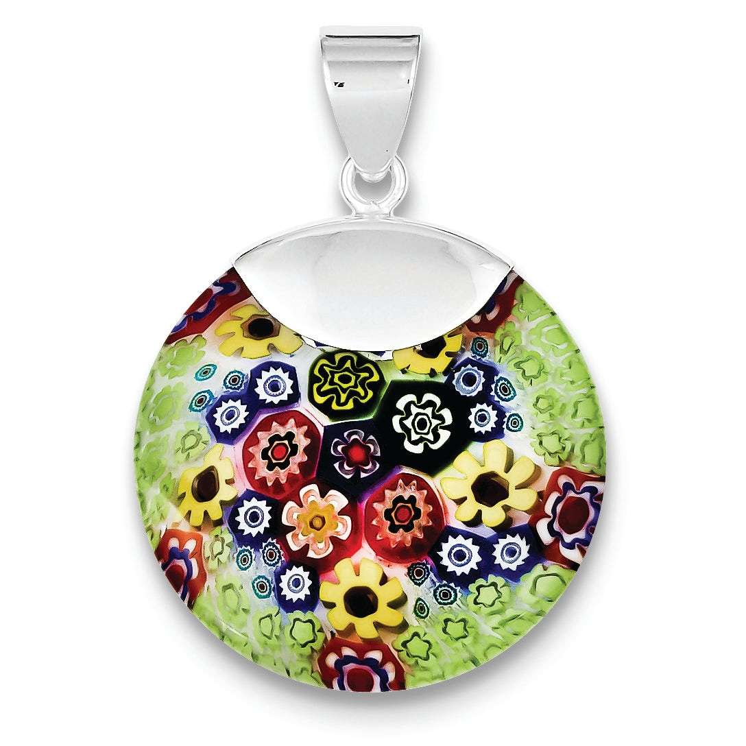 Sterling Silver Multicolored Glass Polished Fancy Round Pendant