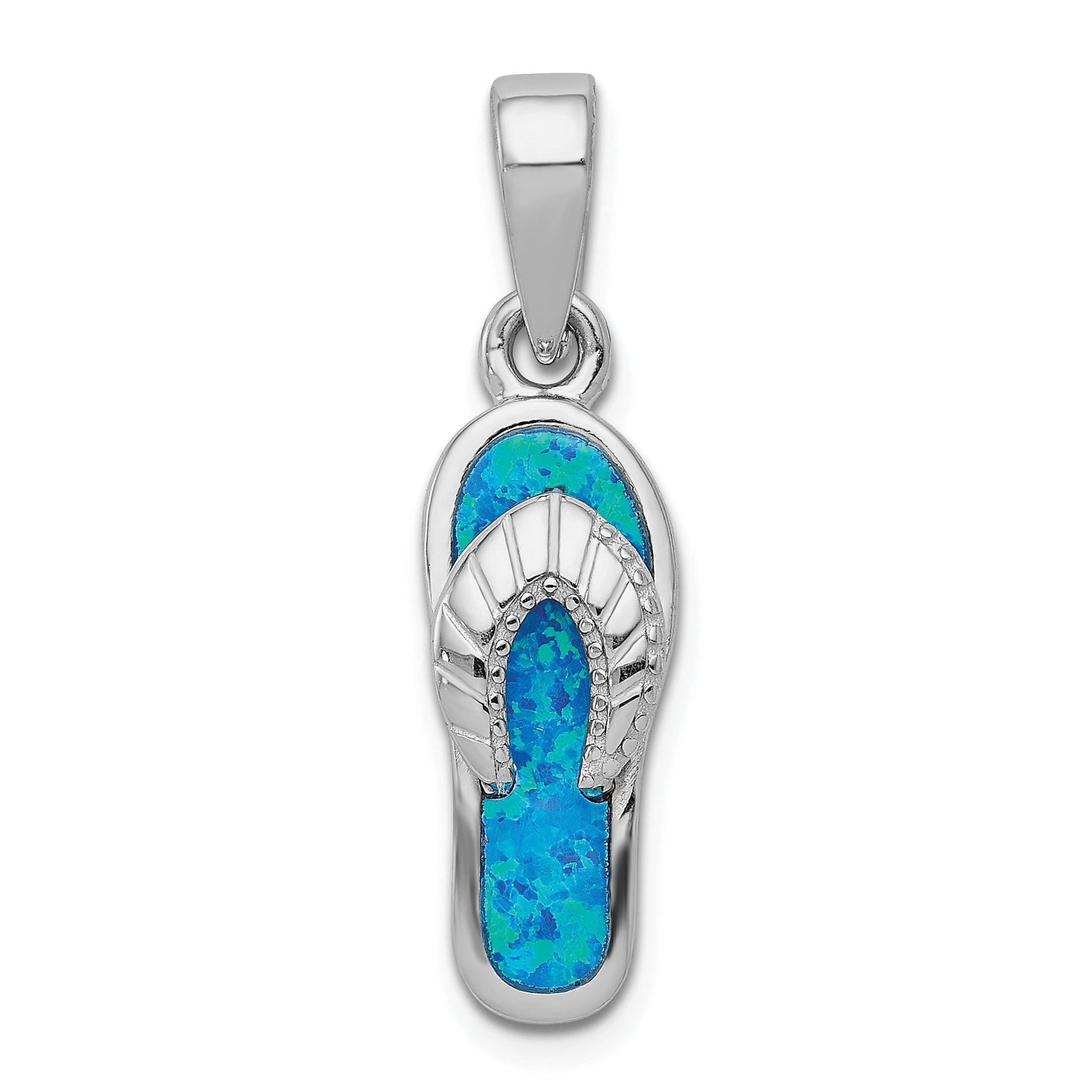 Sterling Silver Created Blue Inlay Opal Sandal Pendant Main image