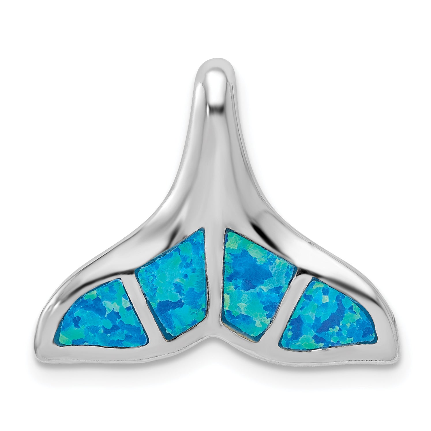 Sterling Silver Created Blue Opal Inlay Whale Tail Slide Pendant Main image