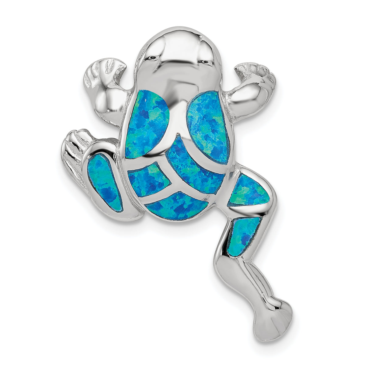 Sterling Silver Created Blue Opal Inlay Frog Slide Pendant