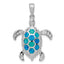 Sterling Silver Created Blue Opal Inlay & CZ Tortoise Pendant