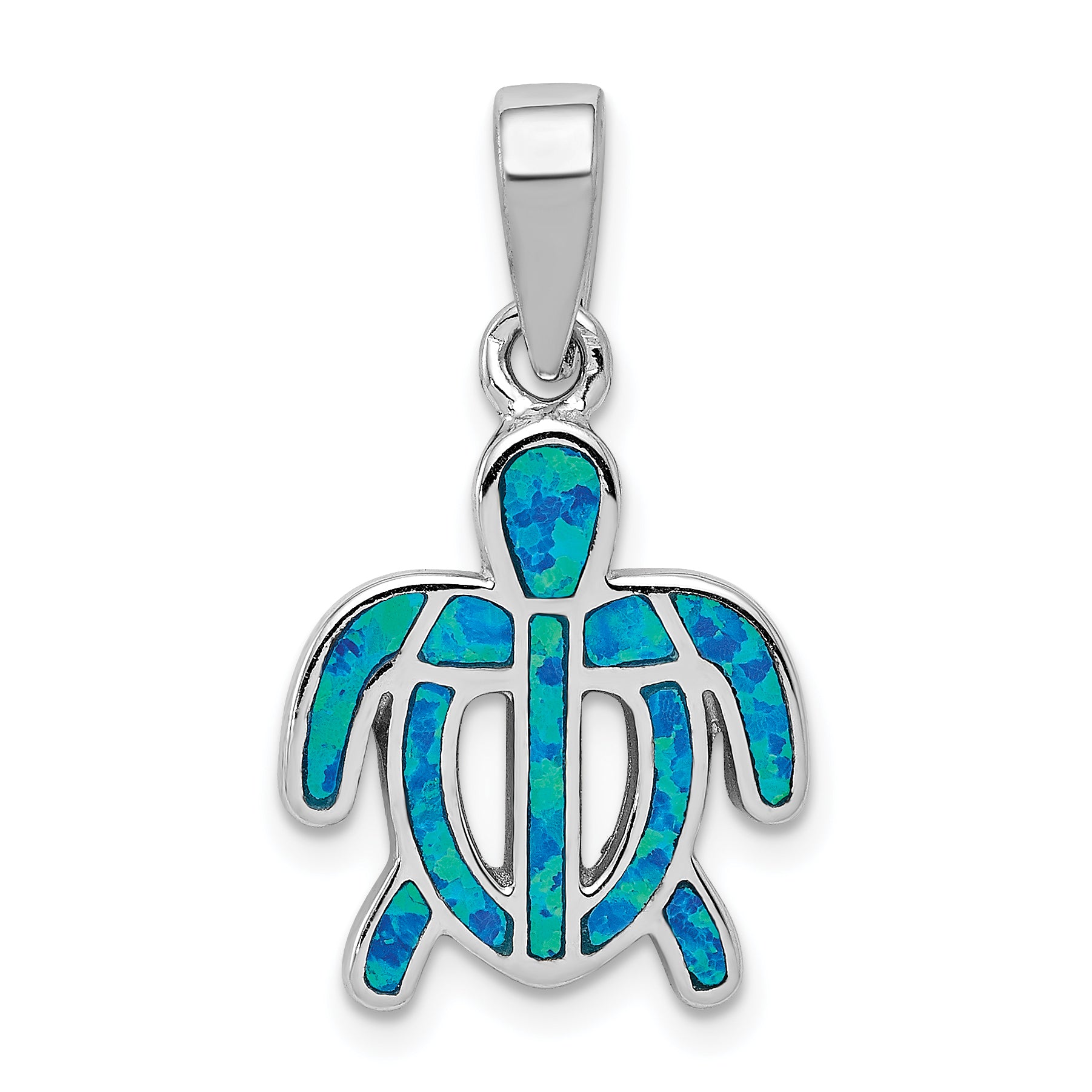 Sterling Silver Created Blue Opal Inlay Tortoise Pendant Main image