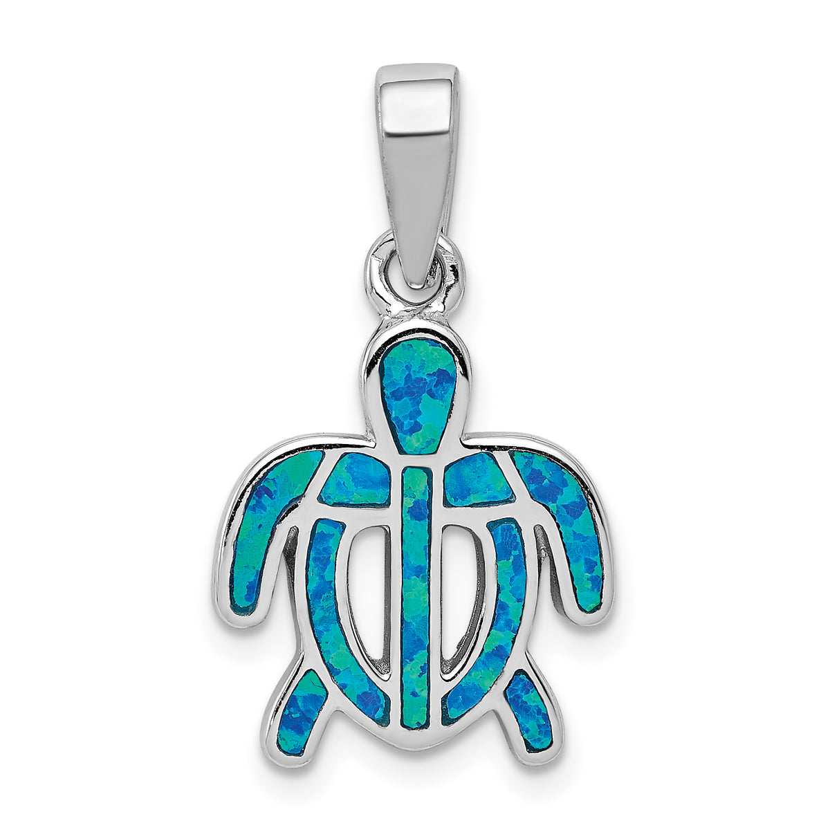 Sterling Silver Created Blue Opal Inlay Tortoise Pendant