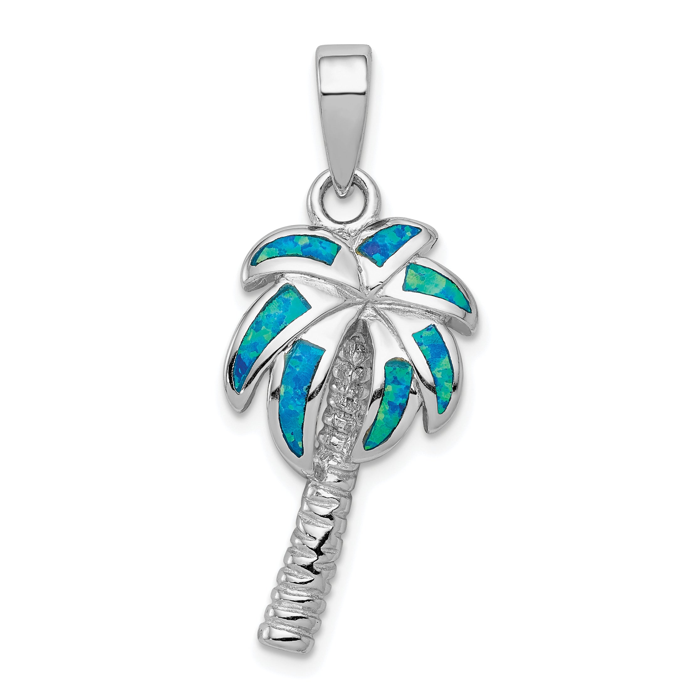 Sterling Silver Created Blue Opal Inlay Palm Tree Pendant Main image