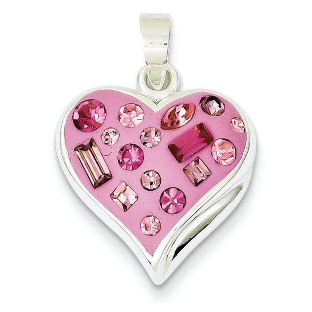 Stellux Crystal & Enameled Heart Pendant in Sterling Silver, 24mm - Sophia Jewelers