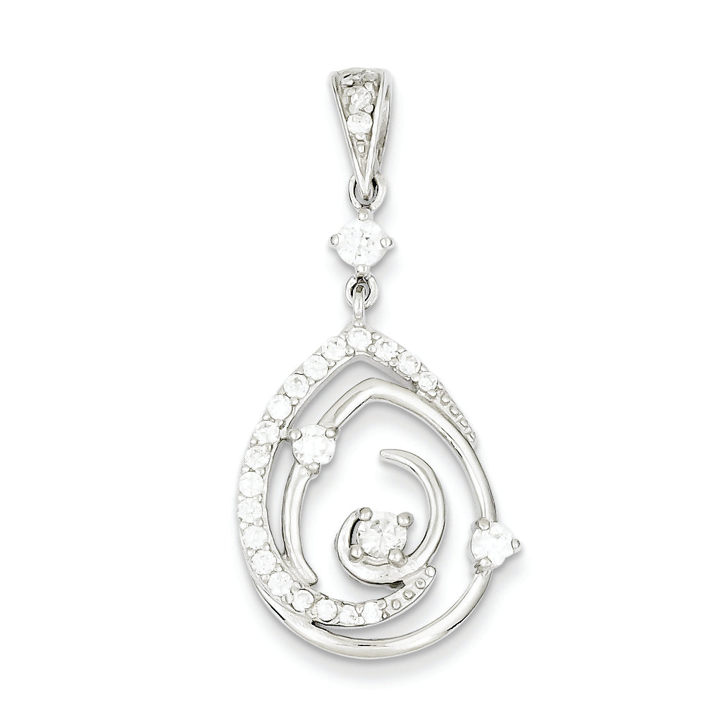 Sterling Silver Fancy Swirl w/ CZ Teardrop Pendant