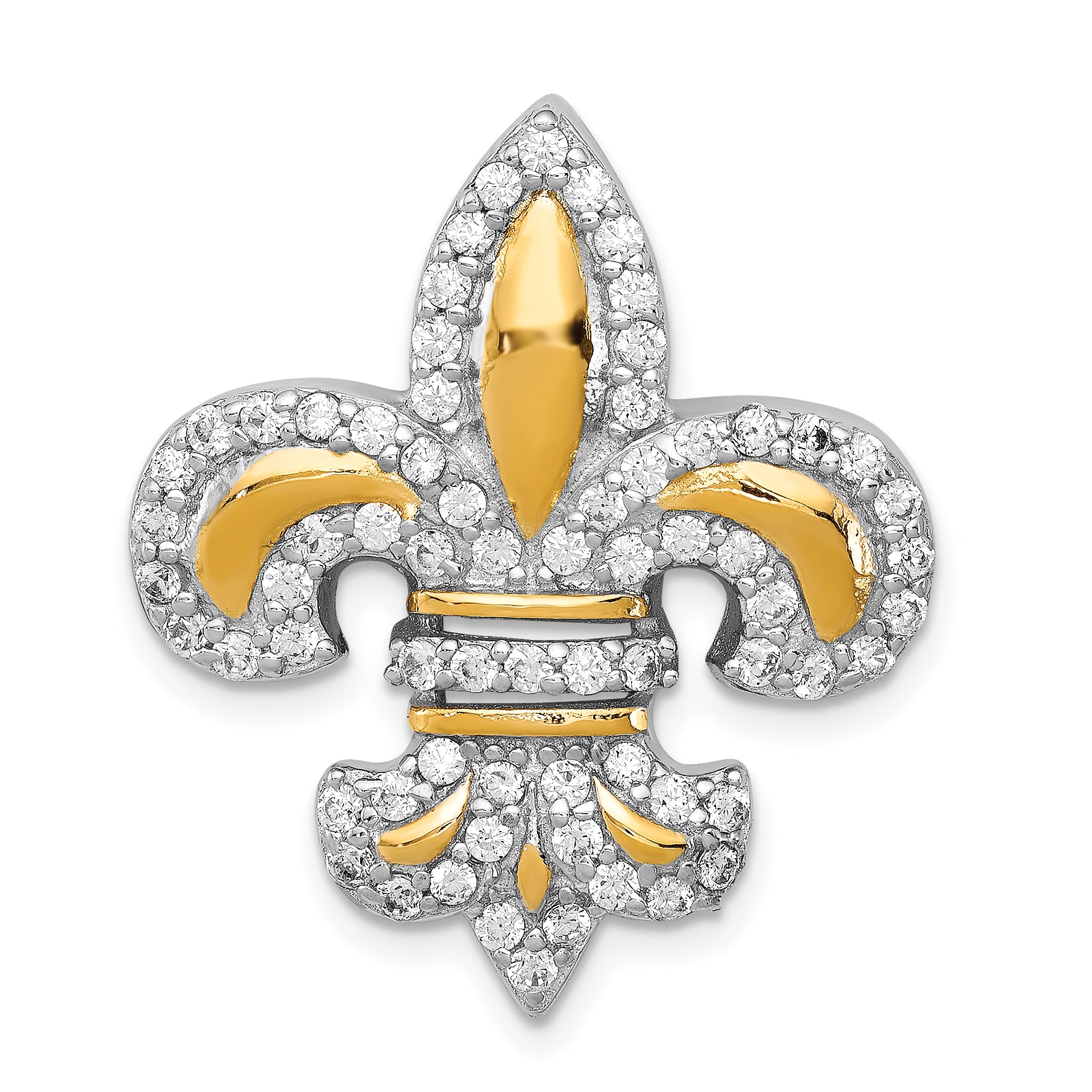 Sterling Silver CZ Fleur de Lis w/ Flash Gold-Plated Slide Pendant Main image
