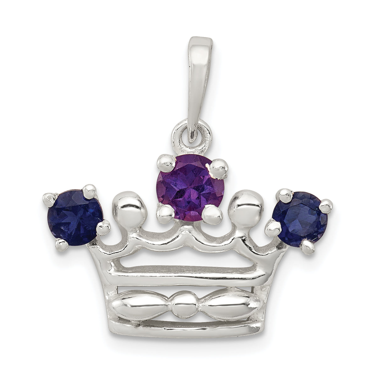 Sterling Silver Amethyst & Iolite Polished Crown Pendant