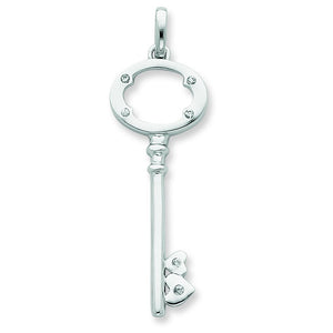 Cubic Zirconia Key Pendant in Sterling Silver, 42mm - Sophia Jewelers