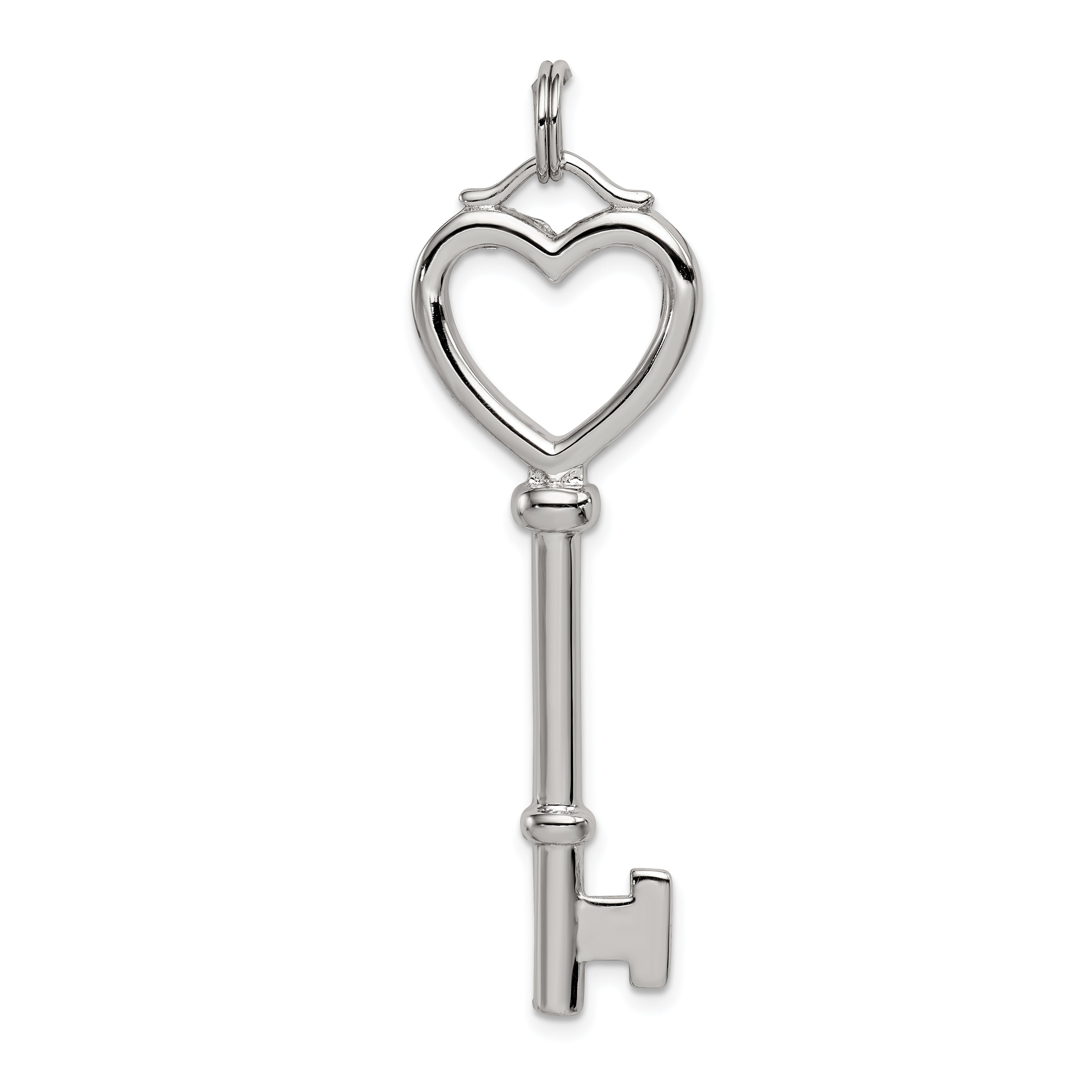 Sterling Silver Open Heart Top Large Key Pendant Main image
