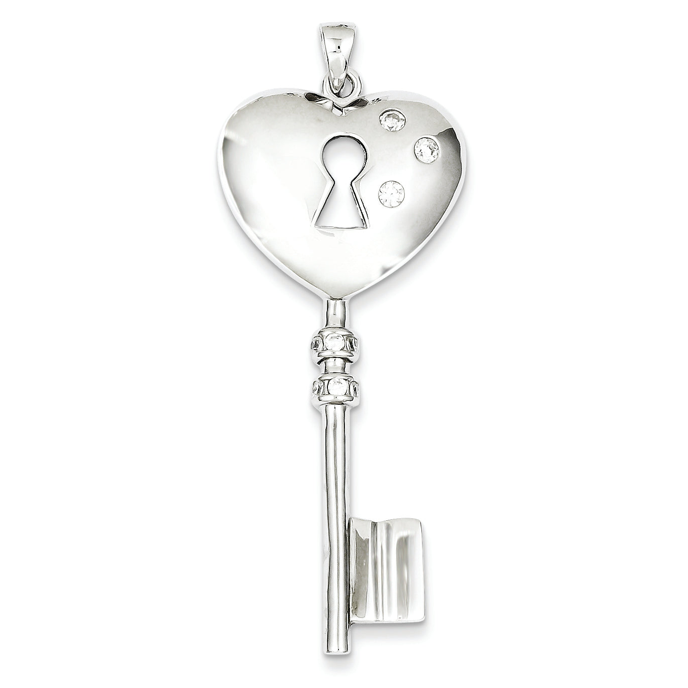 Sterling Silver CZ Heart Key Pendant Main image