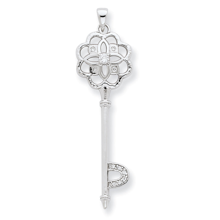 Key Pendant in Sterling Silver with Cubic Zirconia, 58mm - Sophia Jewelers