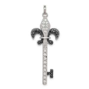 Fleur-de-Lis Key Pendant in Sterling Silver, 50mm - Sophia Jewelers