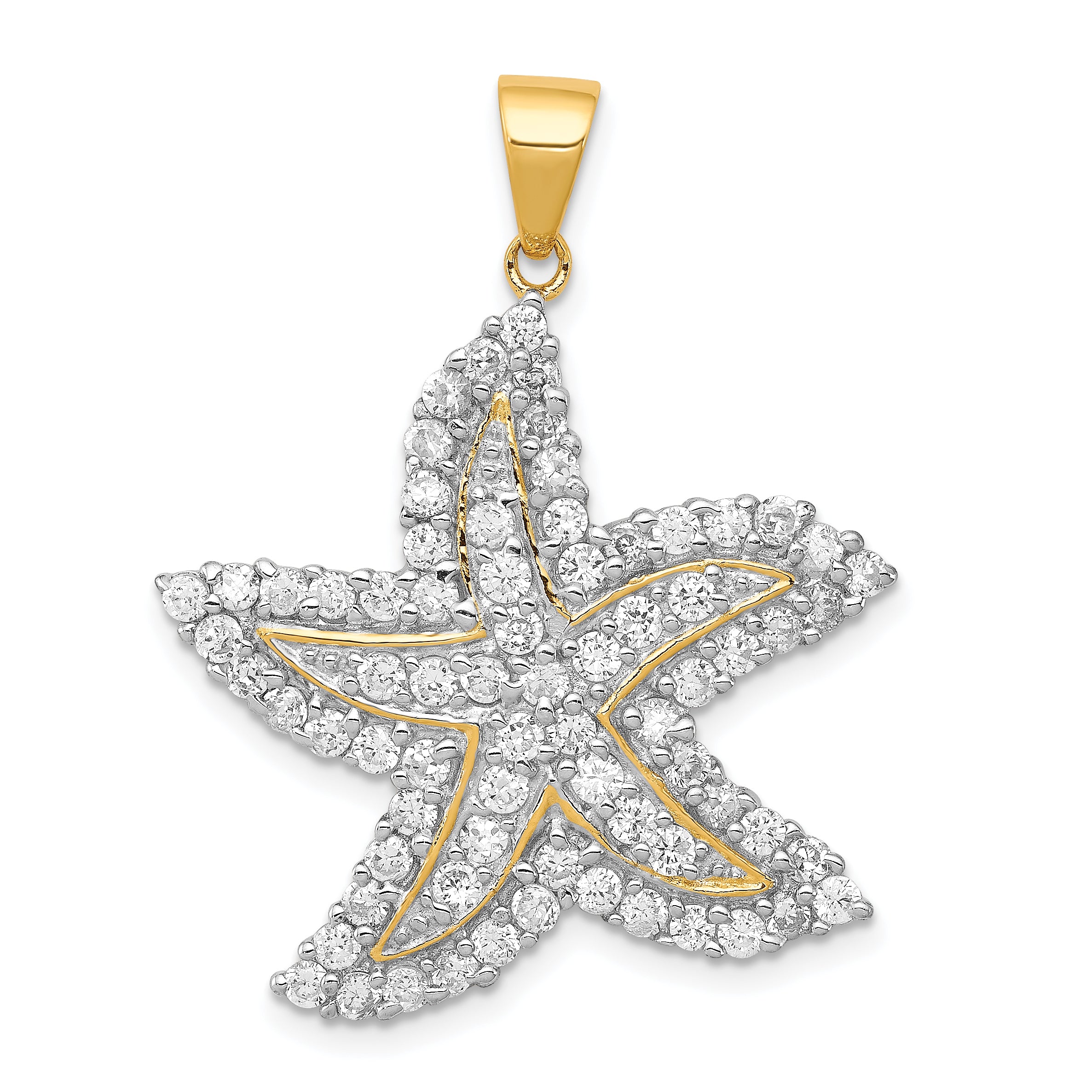 Sterling Silver Flash Gold-Plated and CZ Starfish Pendant