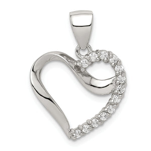 Shared-Prong Cubic Zirconia Heart Pendant in Sterling Silver, 17x16mm - Sophia Jewelers