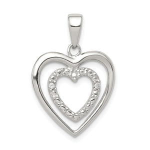 Double Heart Pendant in Sterling Silver with Cubic Zirconia, 24mm - Sophia Jewelers