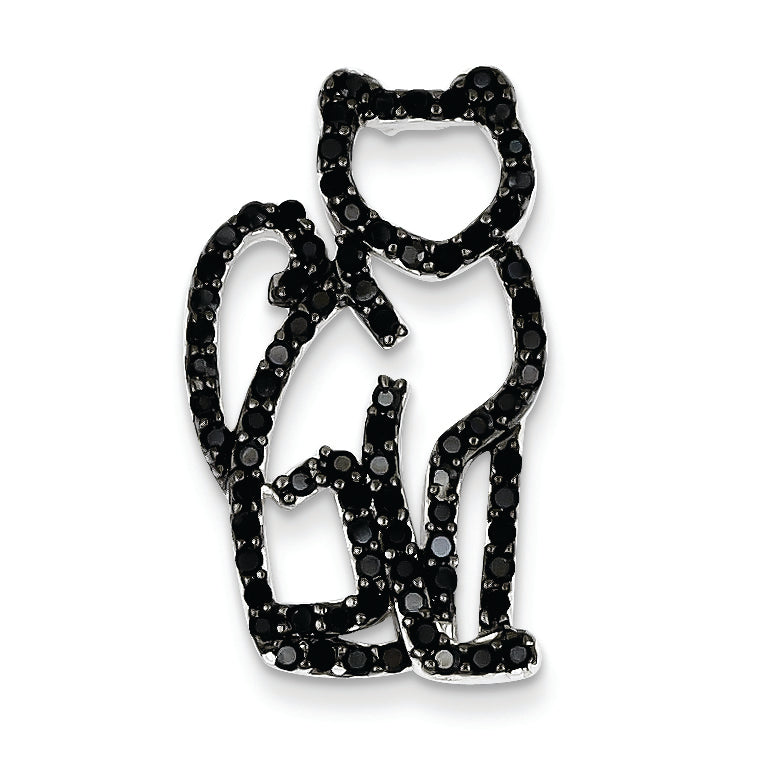 Sterling Silver Black CZ w/ Black Rhodium Plating Cat Slide Pendant Main image