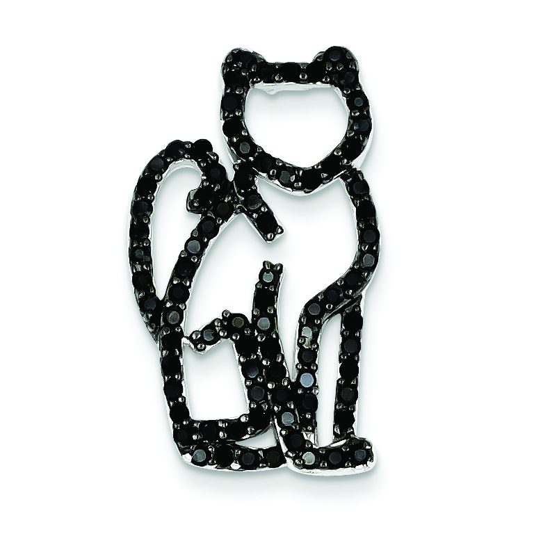 Cat Slide Pendant in Sterling Silver with Black Cubic Zirconia, 27mm - Sophia Jewelers